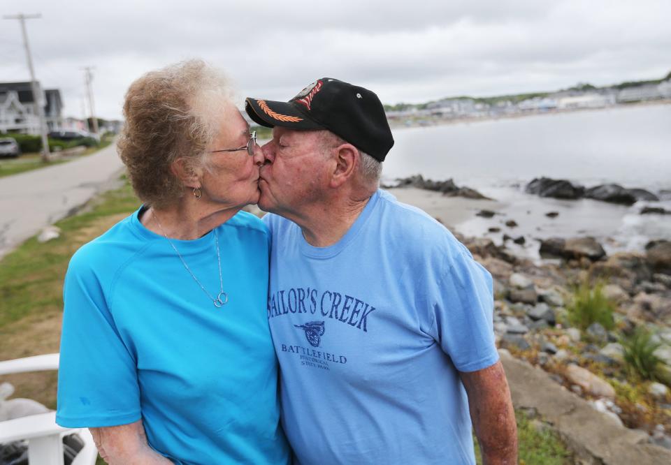 Patricia and Richard Hathaway honeymooned at York Beach 60 years ago. They were 20 years old at the time. Today they are both 80 and celebrating their diamond anniversary at Short Sands Beach, where their magical marriage adventure began. They say there's nowhere they would rather be.