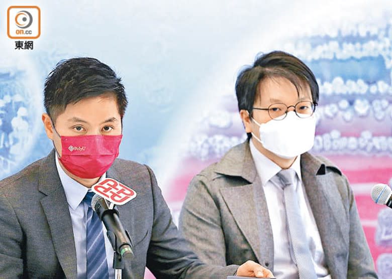 林讚育（右）稱，香港可能有至少5個獨立類鼻疽傳播，左為蕭傑恒。（黃仲民攝）