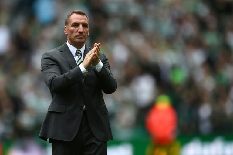 Celtic's Northern Irish manager Brendan Rodgers, pictured September 2, 2018, was unhappy with the referee's decision to show French midfielder Ntcham a second yellow card for a tackle in the 36th minute