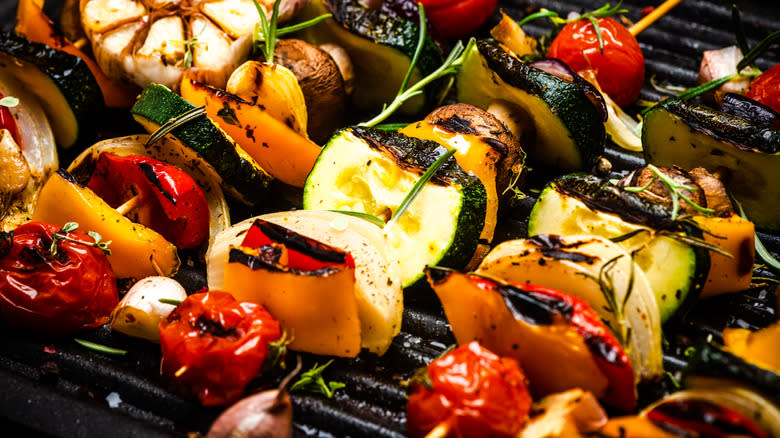 vegetable skewers on the grill