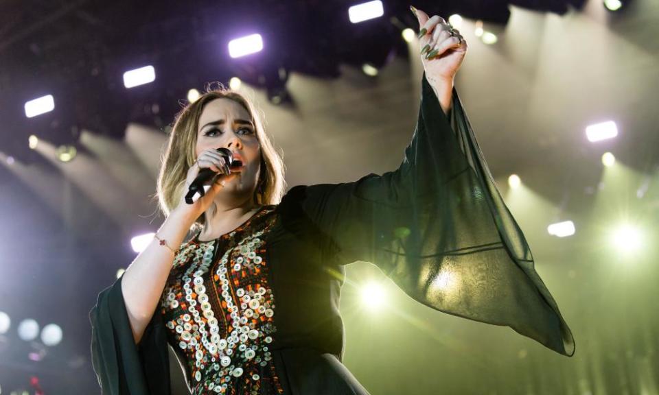 Adele performing at the Glastonbury festival