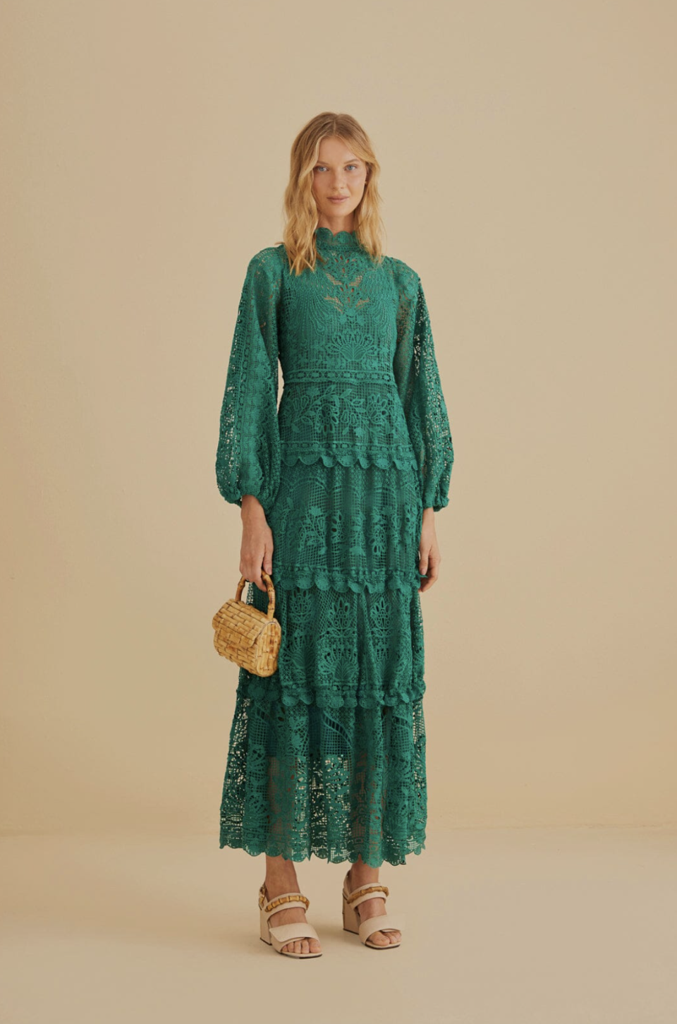 Dark Green Guipure Long Sleeve Maxi Dress (Photo via Farm Rio)