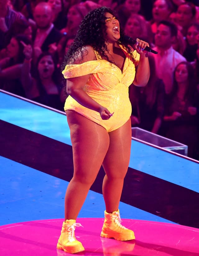 Lizzo performs on stage at the MTV Video Music Awards