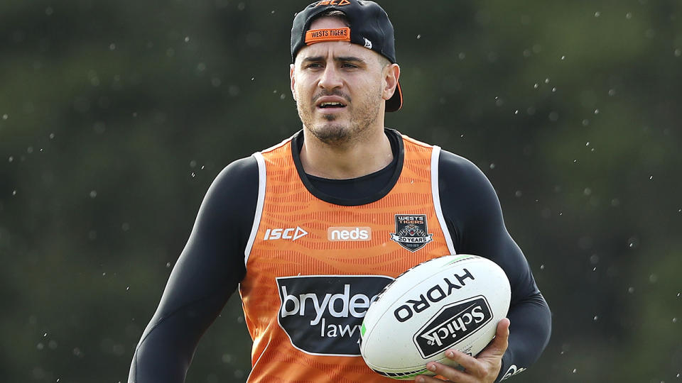 Josh Reynolds, pictured here at a Wests Tigers training session in 2019.