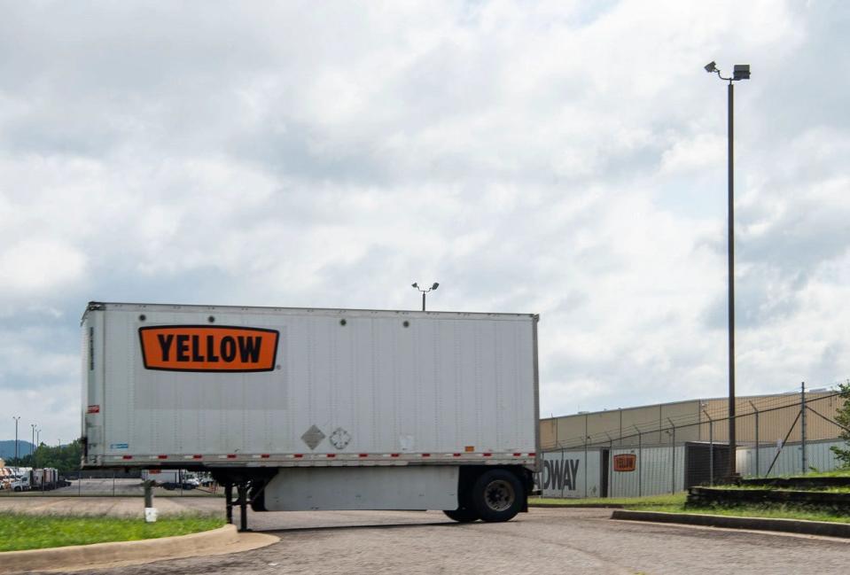 YRC and Yellow-branded trucks at a freight yard in Nashville, Tenn., Monday, Aug. 7, 2023.