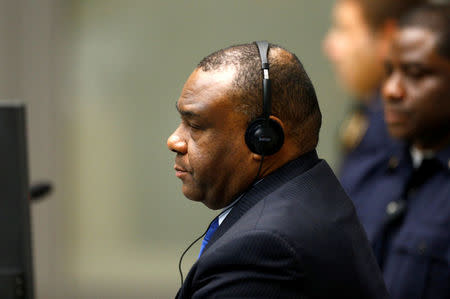 FILE PHOTO: Jean-Pierre Bemba Gombo of the Democratic Republic of the Congo sits in the courtroom of the International Criminal Court (ICC) in The Hague, June 21, 2016. REUTERS/Michael Kooren/File Photo