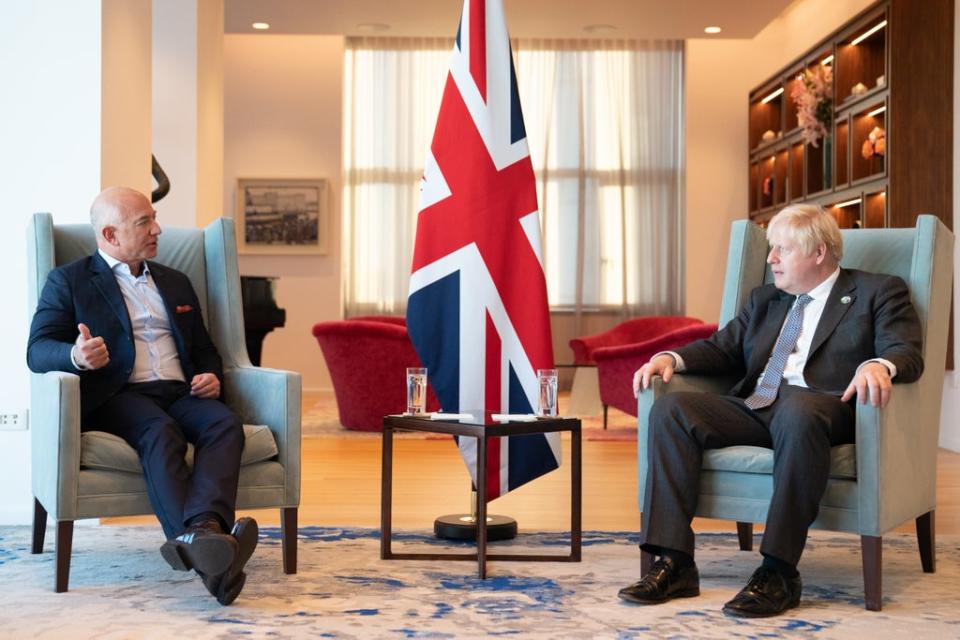 Boris Johnson meets Amazon executive chairman Jeff Bezos during the United Nations General Assembly in New York (Stefan Roussos/PA) (PA Wire)