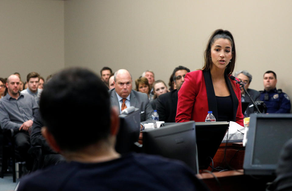 Olympic gymnast Aly Raisman, who was abused by Nassar, delivers her powerful impact statement to Nassar in court on Jan. 19, 2018. (Photo: Brendan McDermid/Reuters)