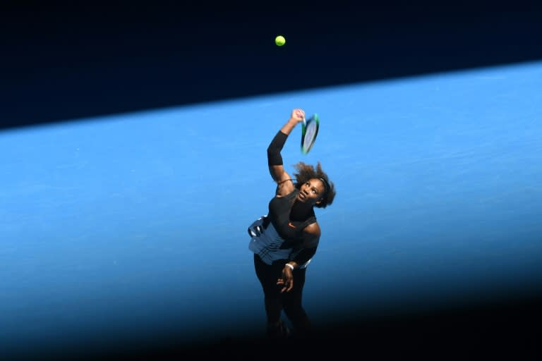 Serena Williams of the US serves against Nicole Gibbs of the US during their women's singles third round match on day six of the Australian Open tennis tournament in Melbourne on January 21, 2017