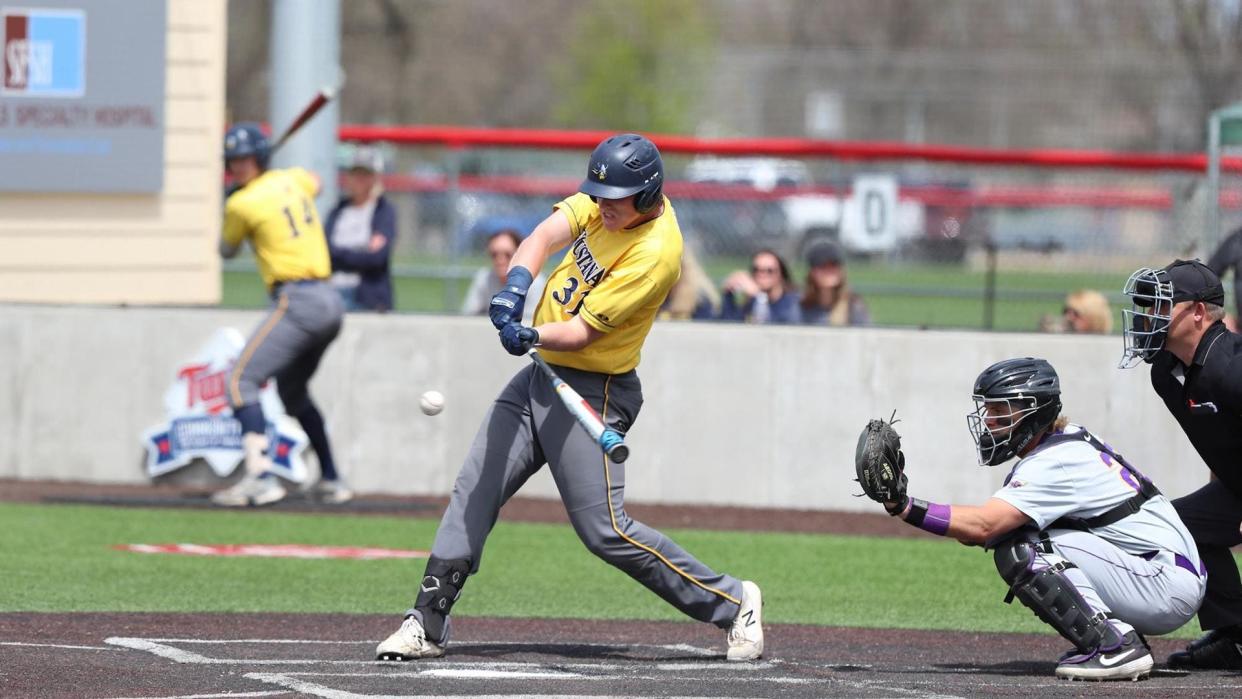 Augustana's Luke Ballweg bats against Minnesota State in last week's NSIC tournament in Brandon.