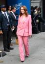 <p><strong>August 2019</strong> Julianne Moore was seen out in New York wearing a candy pink Givenchy suit.</p>