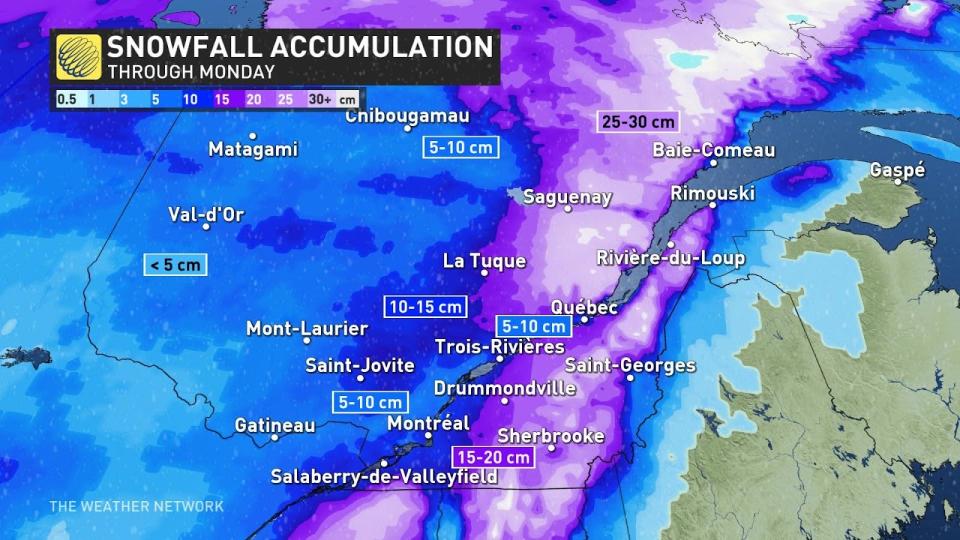 Quebec snowfall totals