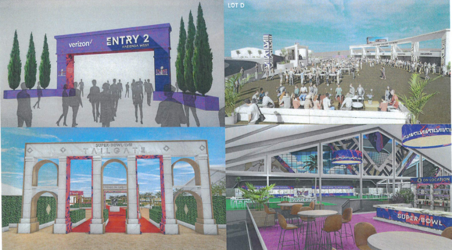 Renderings of the entrance to the Allegiant Stadium campus for Super Bowl LVIII. (NFL)