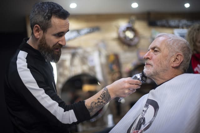 Jeremy Corbyn also underwent a trim at Big Mel’s Barbershop in Carmarthen, Wales 