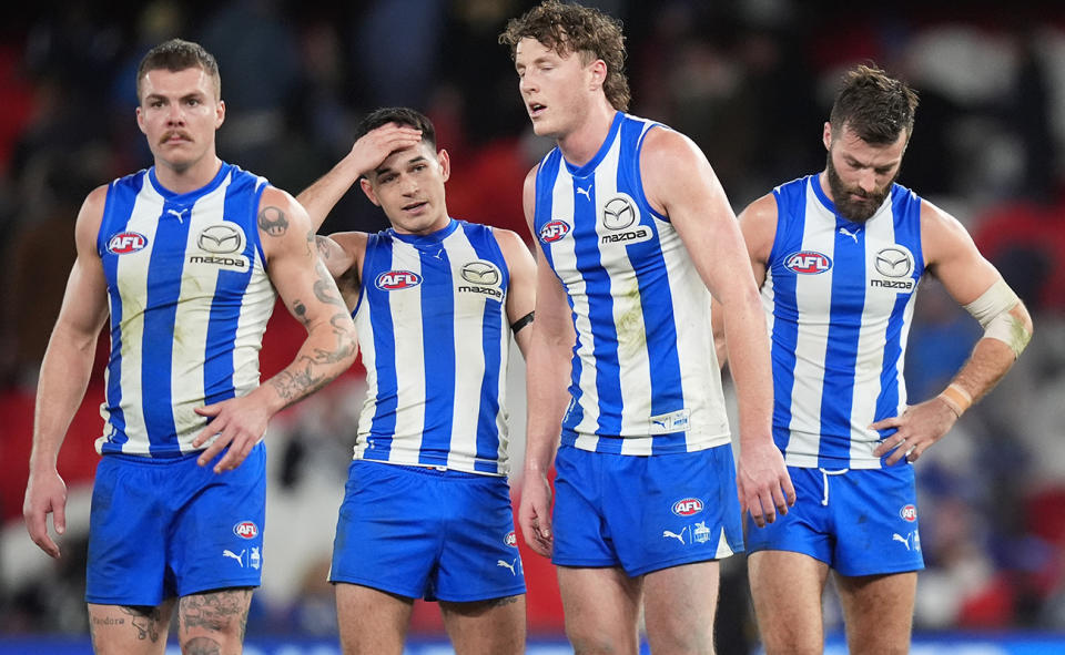North Melbourne players, pictured here after their loss to Collingwood.