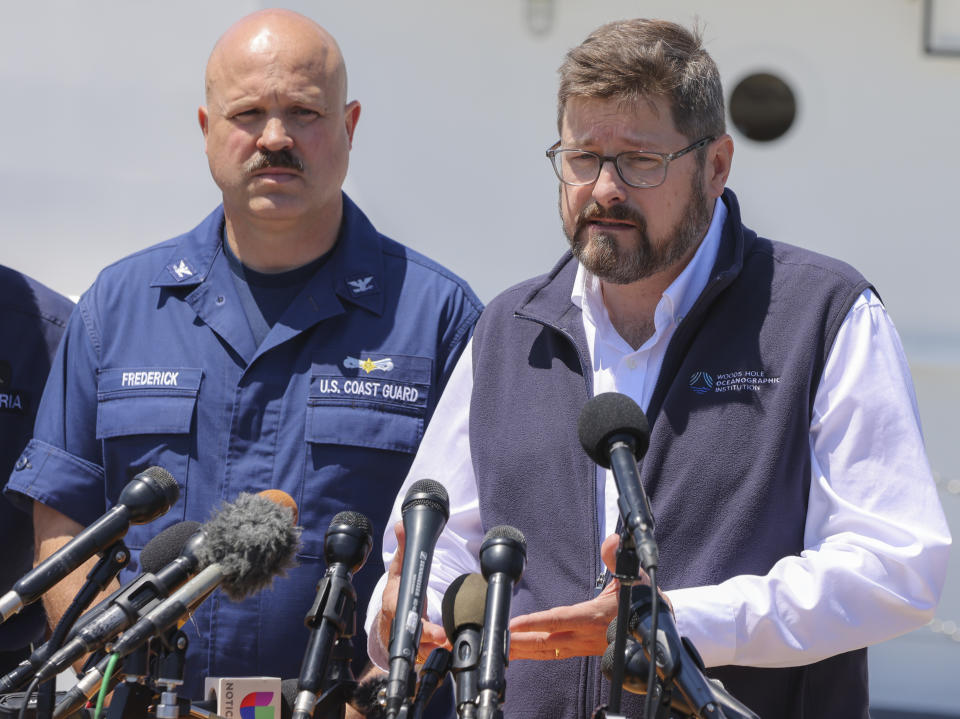 Carl Hartsfield of the Woods Hole Oceanographic Institution gives an update on the recovery process during a press conference on Wednesday. 