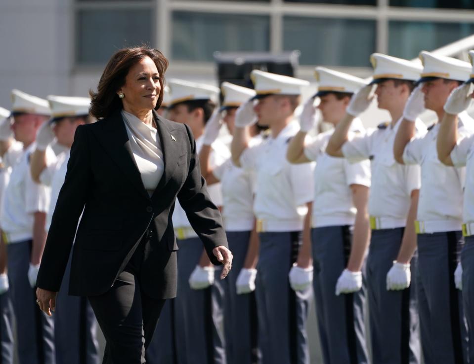 Vice President Kamala Harris becomes the first woman to deliver a commencement speech at West Point in New York on May 27, 2023.