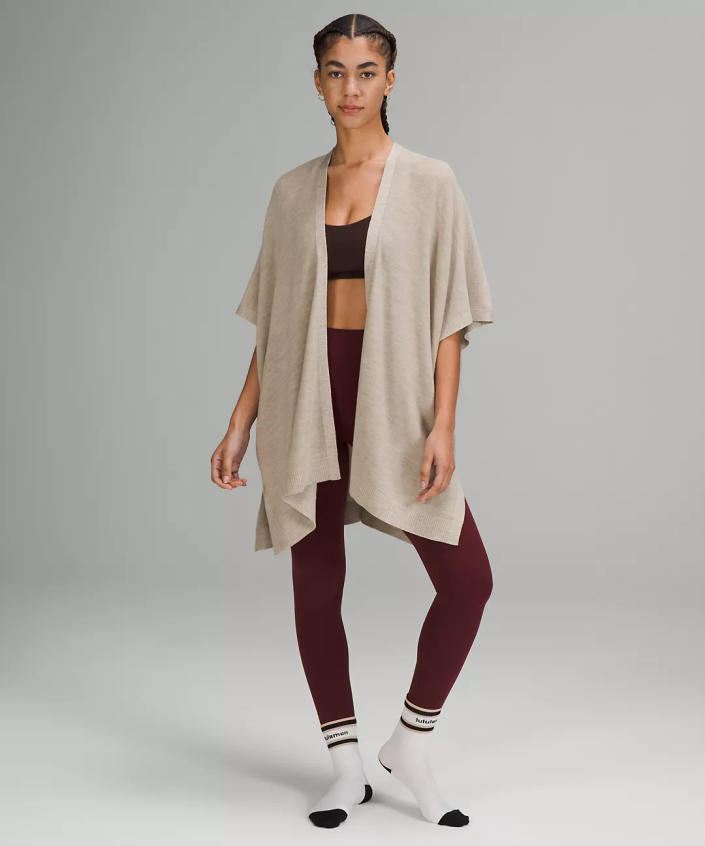 Merino Wool Short Sleeve Wrap. Image via lululemon.