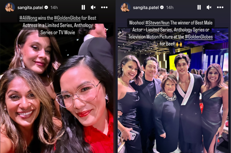 Patel posed with Golden Globe winners at the award show Sunday night. (Instagram/@sangita.patel)