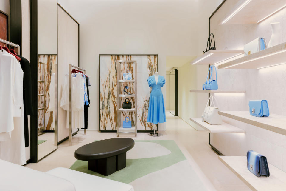 Inside Ferragamo’s newly refurbished store in Milan’s Via Montenapoleone.