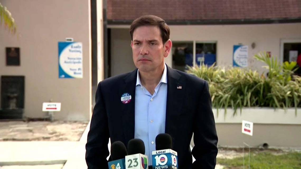 U.S. Senator Marco Rubio addressed questions about GOP canvasser Christopher Monzon, who was attacked as he passed out flyers in Hialeah. (Frame grab from WFOR-TV).