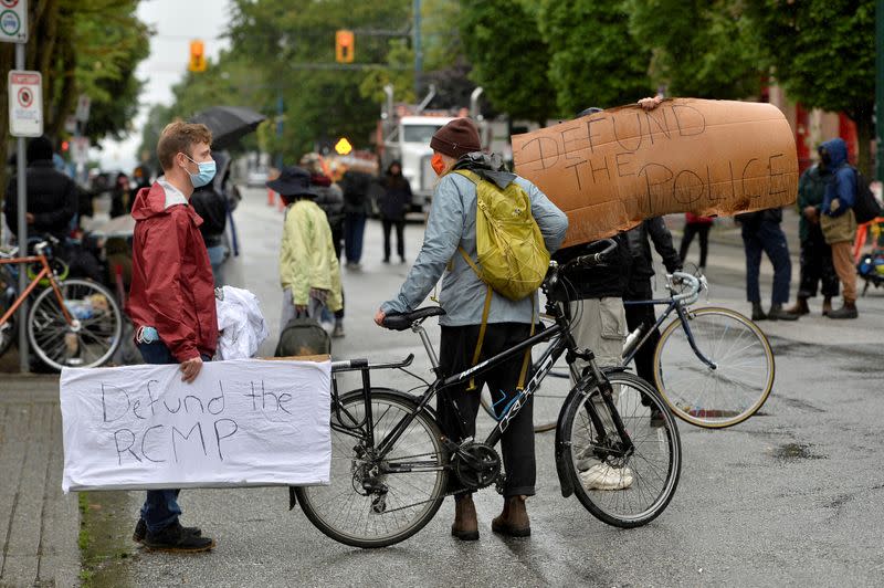 FILE PHOTO: Supporters of Black Lives Matter maintain a roadblock in Vancouver