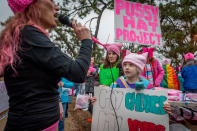 <p>Hollyn Wills, 10, VA. said that she “Was marching today so I can be what I want when I grow up.” Thousands of demonstrators gather in the Nation’s Capital for the Women’s March on Washington to protest the policies of President Donald Trump. January 21, 2017. (Photo: Mary F. Calvert for Yahoo News) </p>