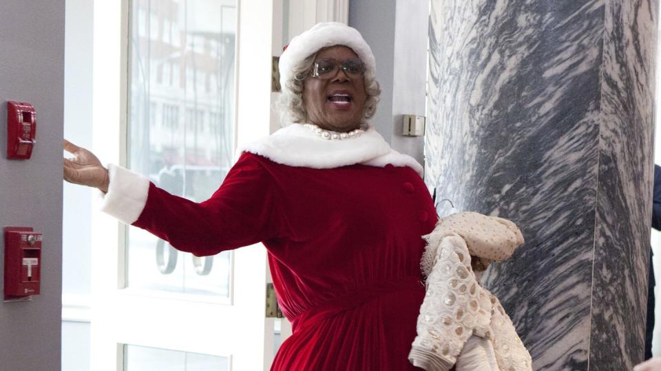 <p>Tyler Perry's rambunctious Madea character takes on Christmas when she accompanies her niece on a surprise visit to her daughter Lacey (Tika Sumpter). Caught off guard, Lacey pretends her secret white husband (Chad Michael Murray) is actually an employee, but her lie quickly spirals out of control.</p><p><a class="link " href="https://www.amazon.com/Tyler-Perrys-Madea-Christmas-Perry/dp/B00NPTHZ74?tag=syn-yahoo-20&ascsubtag=%5Bartid%7C10070.g.58%5Bsrc%7Cyahoo-us" rel="nofollow noopener" target="_blank" data-ylk="slk:Shop Now">Shop Now</a></p>