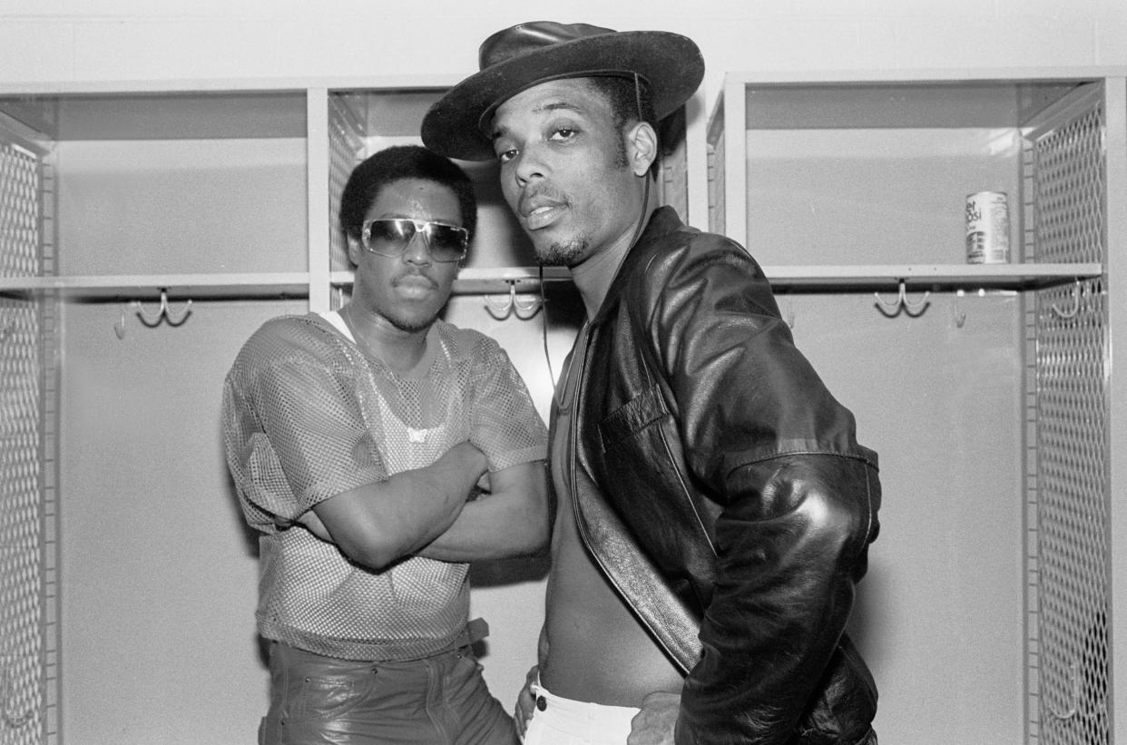 Whodini'sJalil Hutchins (left) and John "Ecstasy" Fletcher (right) backstage in 1984. (Photo: Paul Natkin/Getty Images)