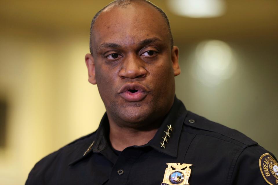 Portland Police Chief Chuck Lovell calls for an end to violence in the city during a news conference Sunday, a day after a demonstrator was shot and killed in downtown Portland on Saturday.