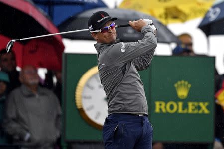 Jul 20, 2018; Carnoustie, SCT; Zach Johnson plays his shot from the 15th tee during the second round of The Open Championship golf tournament at Carnoustie Golf Links. Mandatory Credit: Steven Flynn-USA TODAY Sports