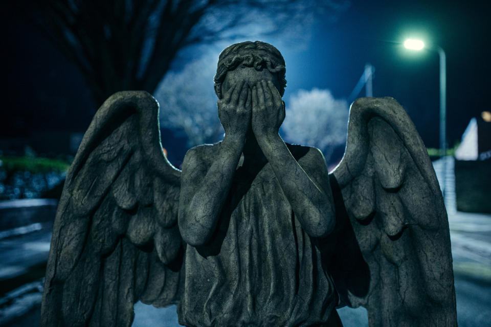 WARNING: Embargoed for publication until 22:55:01 on 15/10/2021 - Programme Name: Doctor Who S13 - TX: n/a - Episode: Doctor Who - Teaser (No. n/a) - Picture Shows:  Weeping Angel - (C) BBC Studios - Photographer: James Pardon