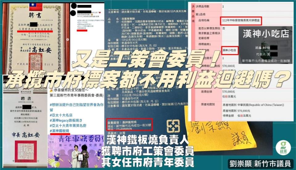 劉崇顯議員批市府採購中秋禮盒不避嫌，向工策會委員購買。（圖：劉崇顯臉書）