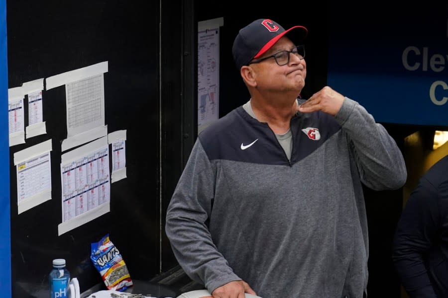 Cleveland Guardians manager Terry Francona gestures following a tribute video before the team’s baseball game against the Cincinnati Reds, Wednesday, Sept. 27, 2023, in Cleveland. Although he hasn’t officially announced his retirement, Francona is expected to do so formally early next week. (AP Photo/Sue Ogrocki)