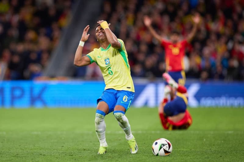 Brazil's Wendell reacts during the international friendly soccer match between Spain and Brazil at Santiago Bernabeu Stadium. Federico Titone/SOPA Images via ZUMA Press Wire/dpa