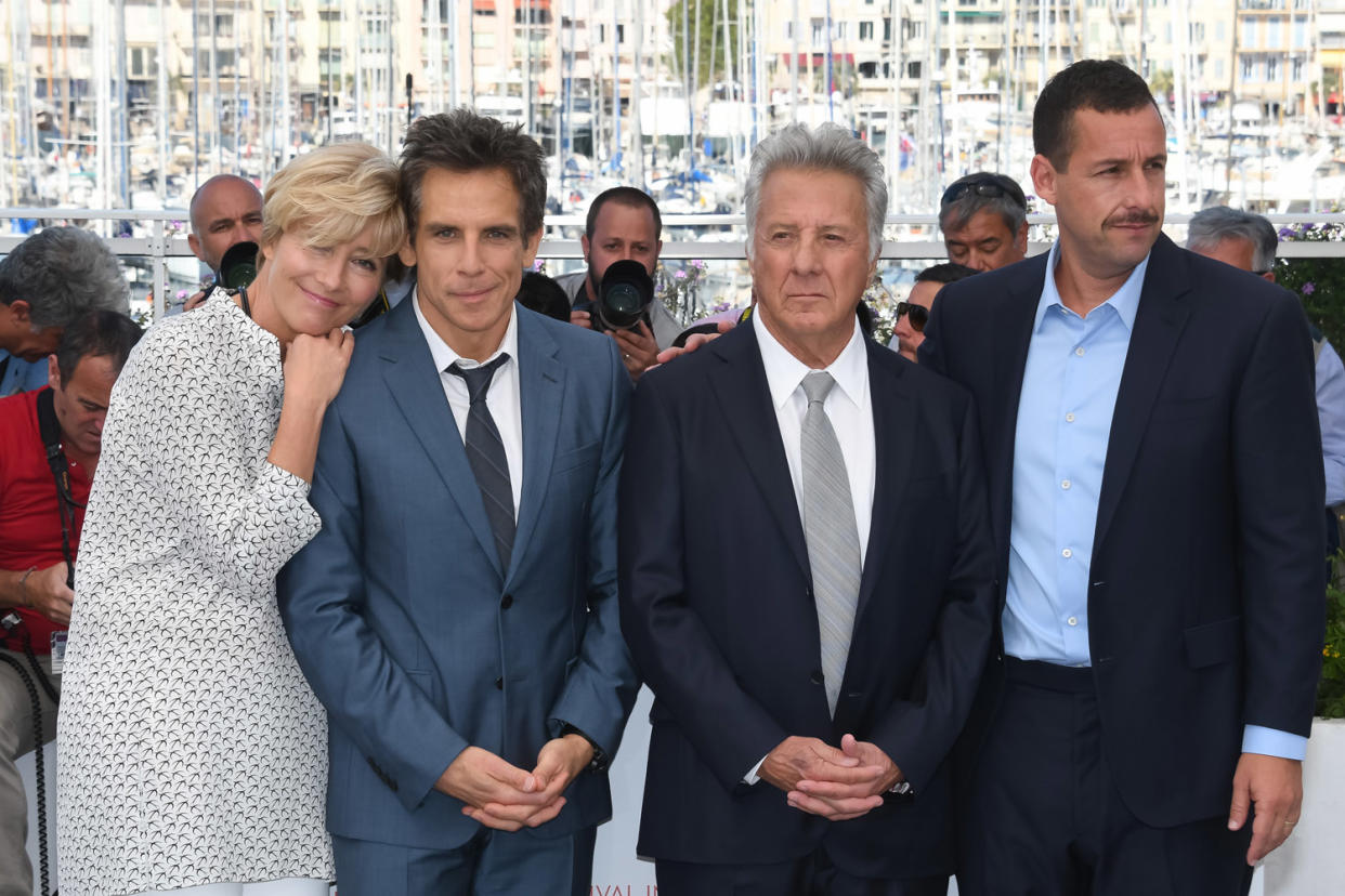 Standing ovation: Ben Stiller, Dustin Hoffman, Emma Thompson and Adam Sandler at Cannes: PA