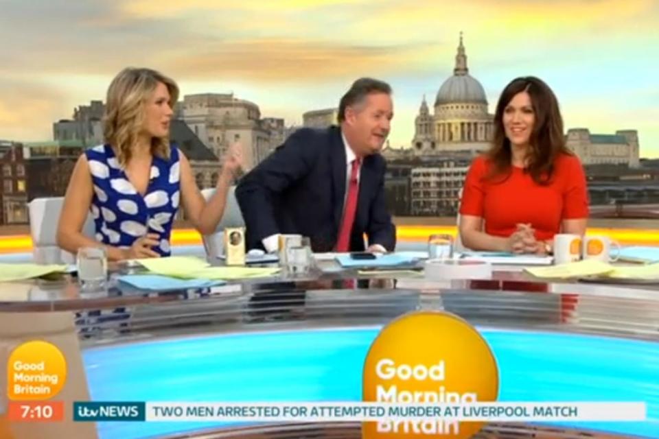 He's off: Piers Morgan jumps up to leave the studio (ITV)