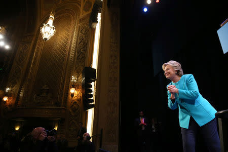 U.S. Democratic presidential nominee Hillary Clinton greets the crowd at a fundraiser in Seattle, Washington, U.S. October 14, 2016. REUTERS/Lucy Nicholson