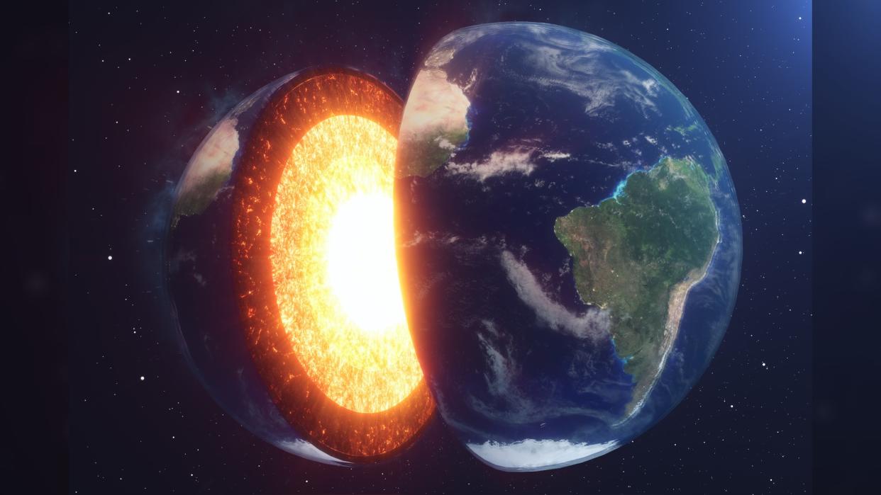  Structure of the Earth's core against a space background. 