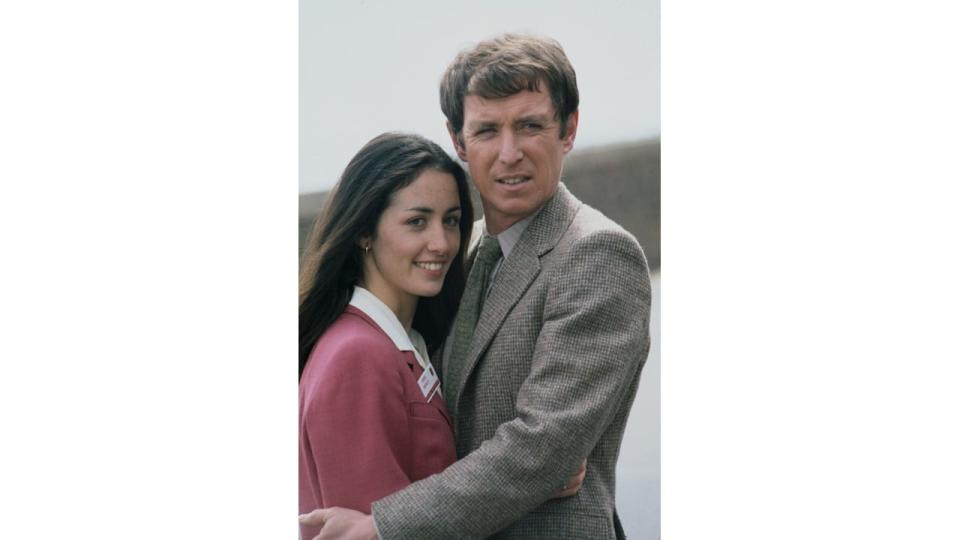 John Nettles as Jim Bergerac in the television drama series 'Bergerac', alongside French actress Cecile Paoli in 1981