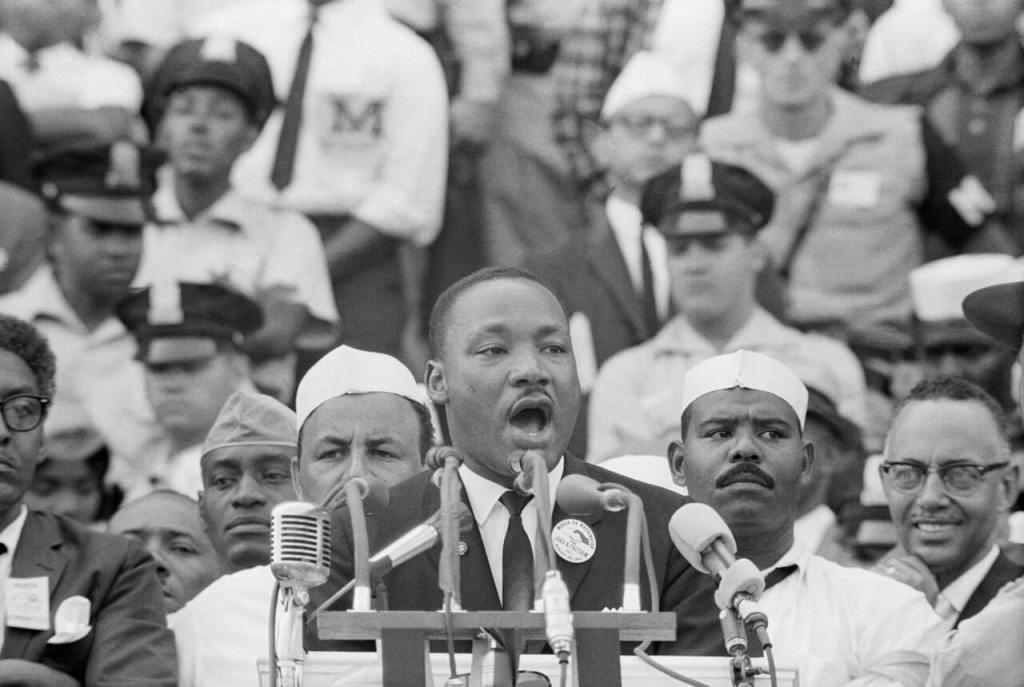 Dr. Martin Luther King, Jr. delivers his famous “I Have a Dream” speech in front of the Lincoln Memorial during the Freedom March on Washington in 1963. (Getty Images)