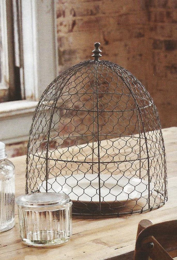 This photo provided by Farmhouse Wares shows a chicken wire cloche that adds vintage flair to a small plant or tabletop display. Those drawn to 19th-century style may be happy to learn that vintage garden decor is a trend for spring and summer. (AP Photo/Farmhouse Wares)