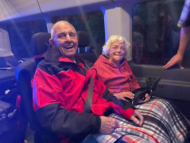 Brian and Evelyn Watt were rescued by a Hutterian volunteer team after being stuck overnight in the southern Manitoba bush.  (HEART Team/Facebook  - image credit)