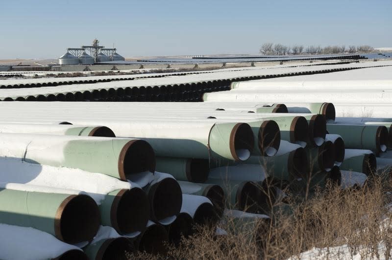 A depot used to store pipes for Transcanada Corp's planned Keystone XL oil pipeline is seen in Gascoyne, North Dakota November 14, 2014. REUTERS/Andrew Cullen