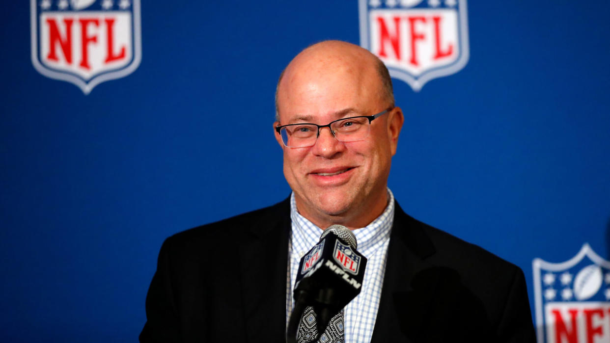 Mandatory Credit: Photo by John Bazemore/AP/REX/Shutterstock (9689623d)David Tepper speaks during a news conference where he was introduced as the new owner of the Carolina Panthers at the NFL owners spring meeting, in AtlantaNFL Owners Meeting Football, Atlanta, USA - 22 May 2018.
