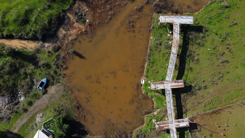 A drone view shows Aculeo lagoon following a pouring rain season, in Aculeo, Metropolitan region, Chile