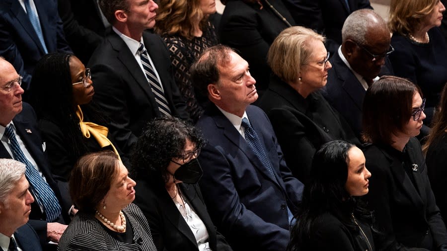 <em>Supreme Court Justices are seen during the funeral service of the late Justice Sandra Day O’Connor at the Washington National Cathedral in Washington, D.C., on Tuesday, December 19, 2023. (Greg Nash/The Hill)</em>