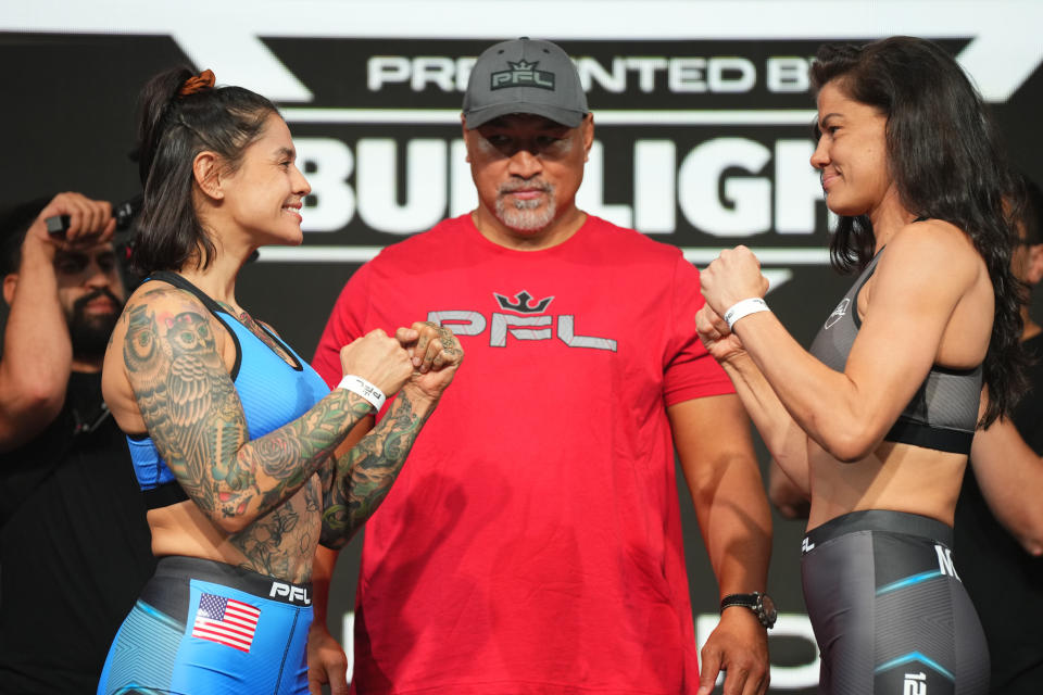 2023 PFL 7 Ceremonial Weigh-Ins at the Boeing Center at Tech Port in San Antonio, Texas, Thursday, Aug. 3, 2023. (Cooper Neill / PFL)