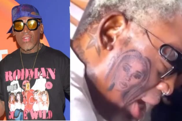 Dennis Rodman stays on trend, gets massive face tattoo of gf