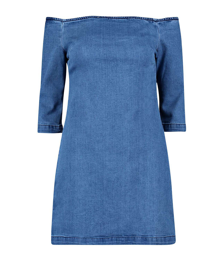 Boohoo Shamona Bargot Shoulder Denim Dress